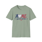 Patriotic Home Sweet Graphic Tee - 4th of July Heart Bow T-Shirt USA Flag Top Red White Blue Coquette