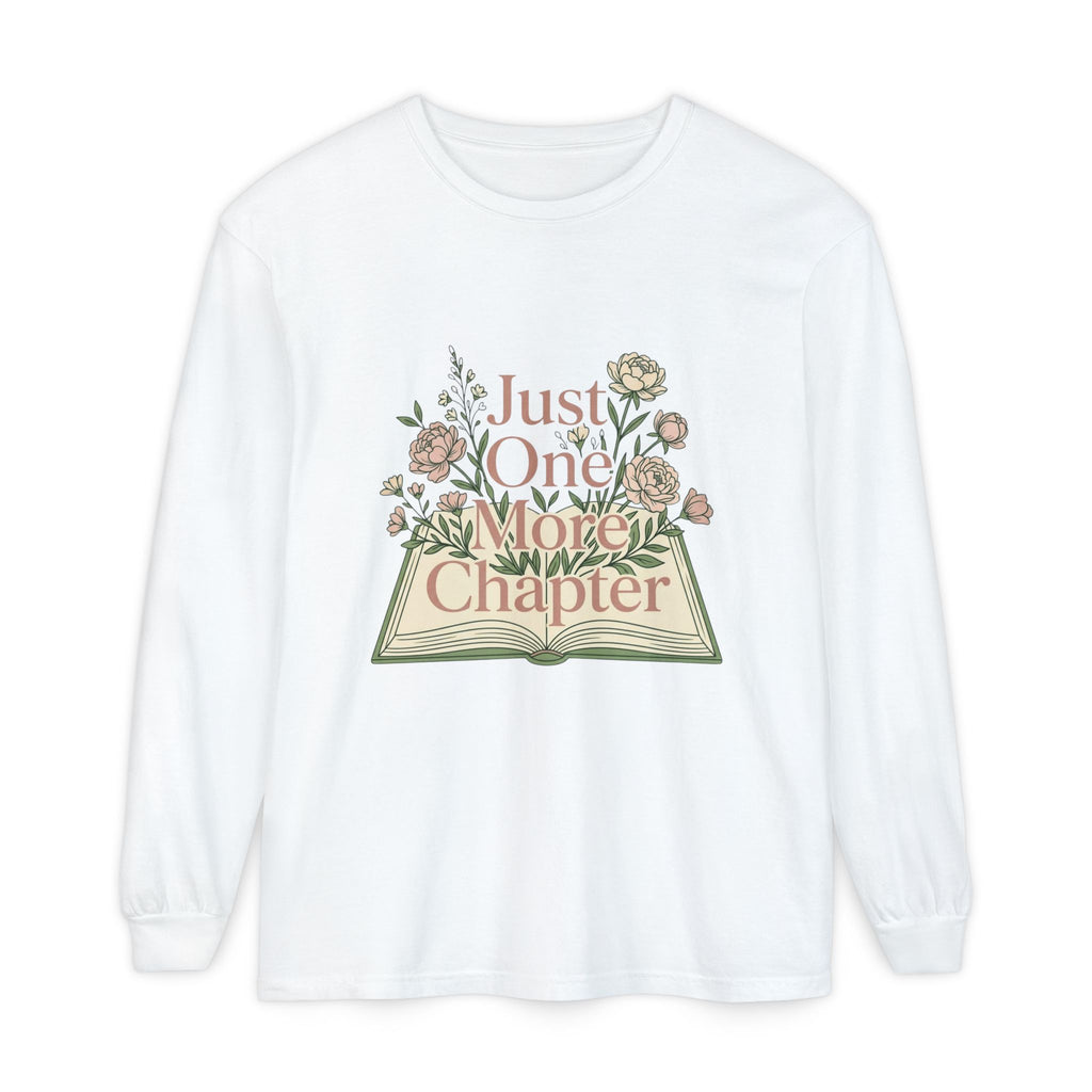 Long Sleeve T-Shirt — “Just One More Chapter” Floral Booklover Design