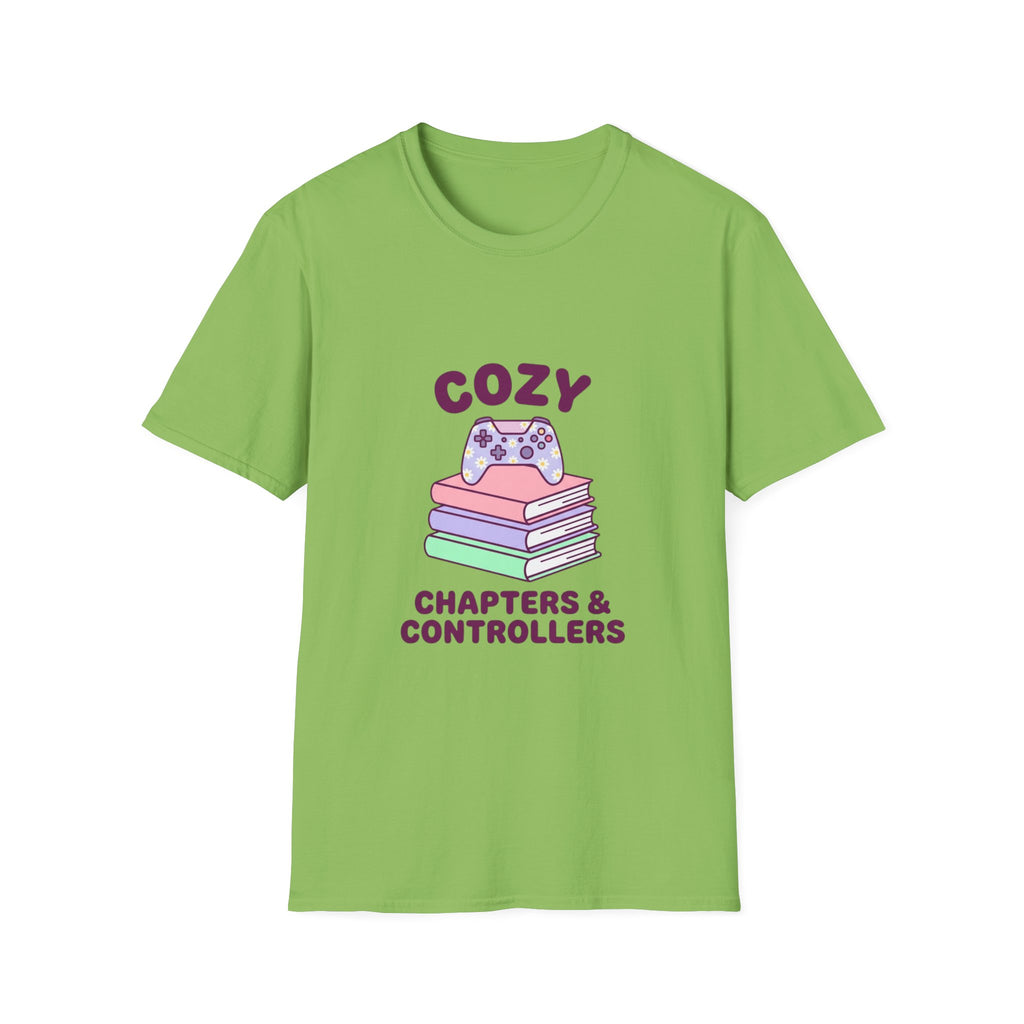 Cozy Chapters & Controllers T-Shirt — Gamer & Booklover Graphic Tee