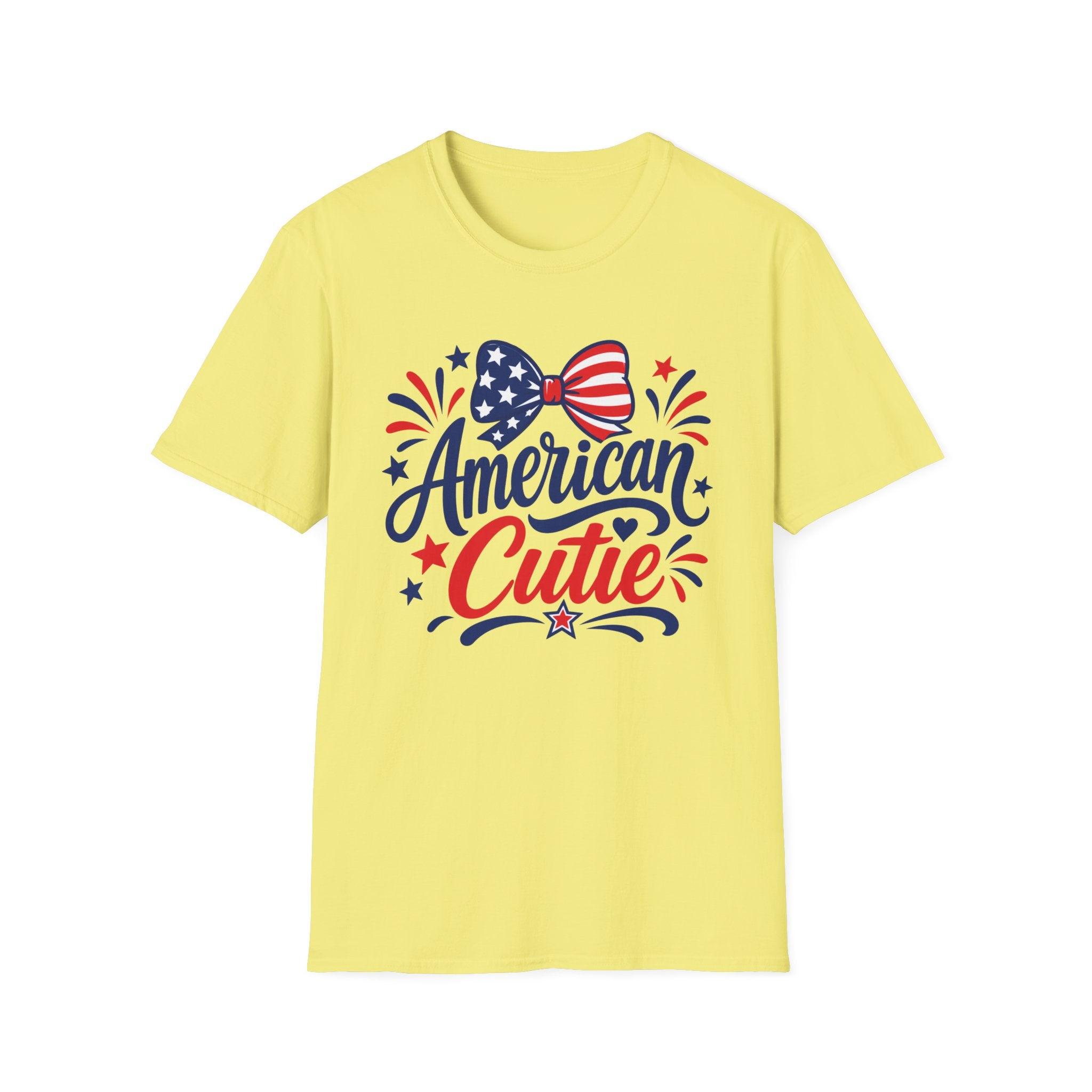 American Cutie Patriotic Bow Tee, Red White Blue Fireworks Shirt, Cute USA Fourth of July Outfit, Festive American Graphic Top T-Shirt