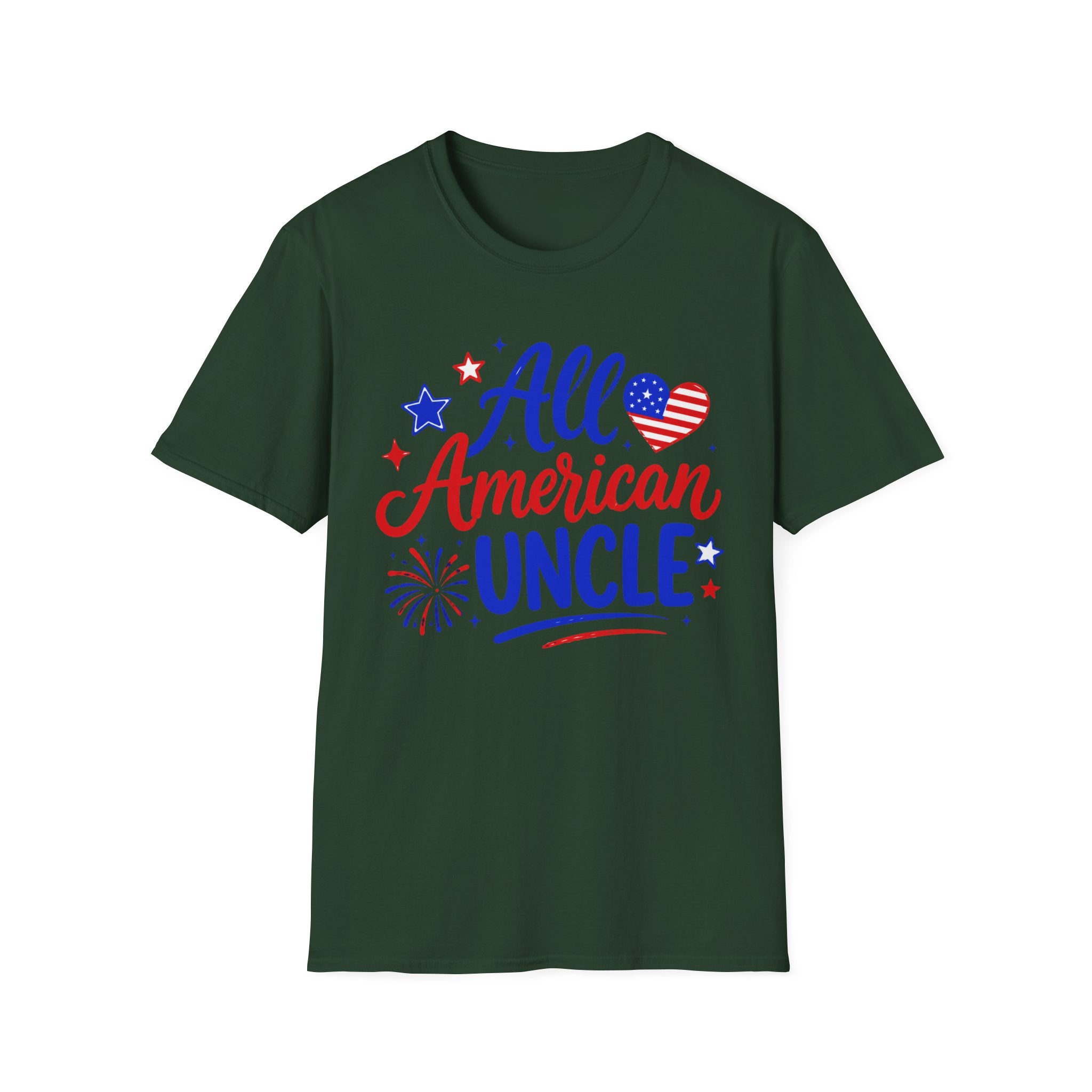 All American Uncle Tee, Patriotic USA Shirt, Red White Blue Fireworks Graphic Top, Fourth of July Celebration Outfit T-Shirt