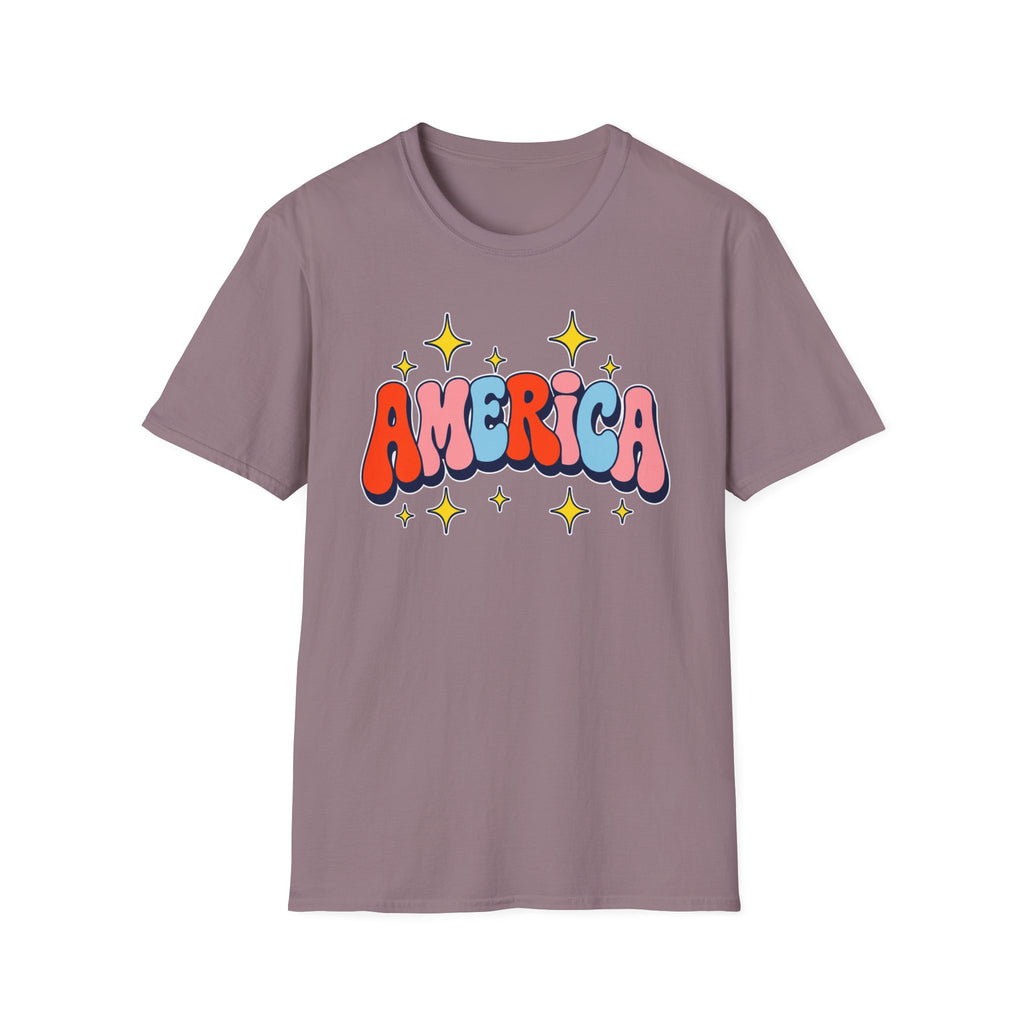 America Retro Patriotic T-Shirt, Groovy Fourth of July Graphic Tee, Vintage Americana Shirt, Cute Summer Independence Day Apparel, Trendy USA Outfit T-Shirt