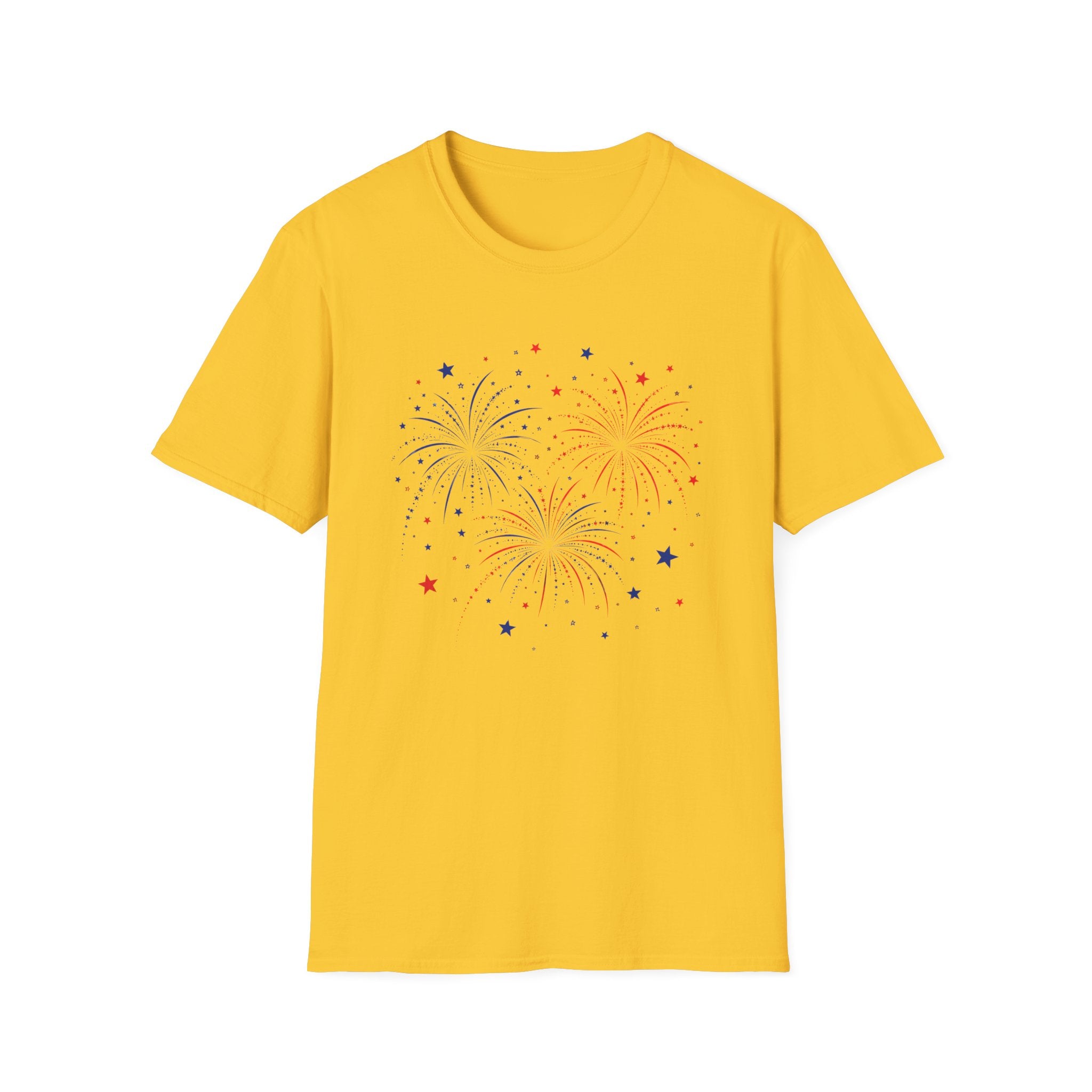 Minimalist Patriotic Fireworks T-Shirt | Fourth Of July American Flag Colors Graphic Tee, Red White Blue Stars Top