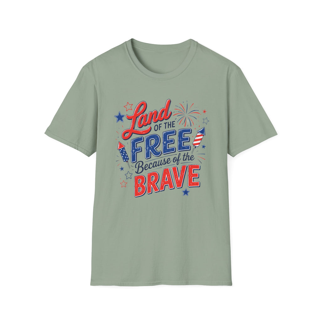 Land of the Free Tee, Because of the Brave Shirt, Patriotic USA Graphic Top, Red White Blue Freedom Outfit T-Shirt