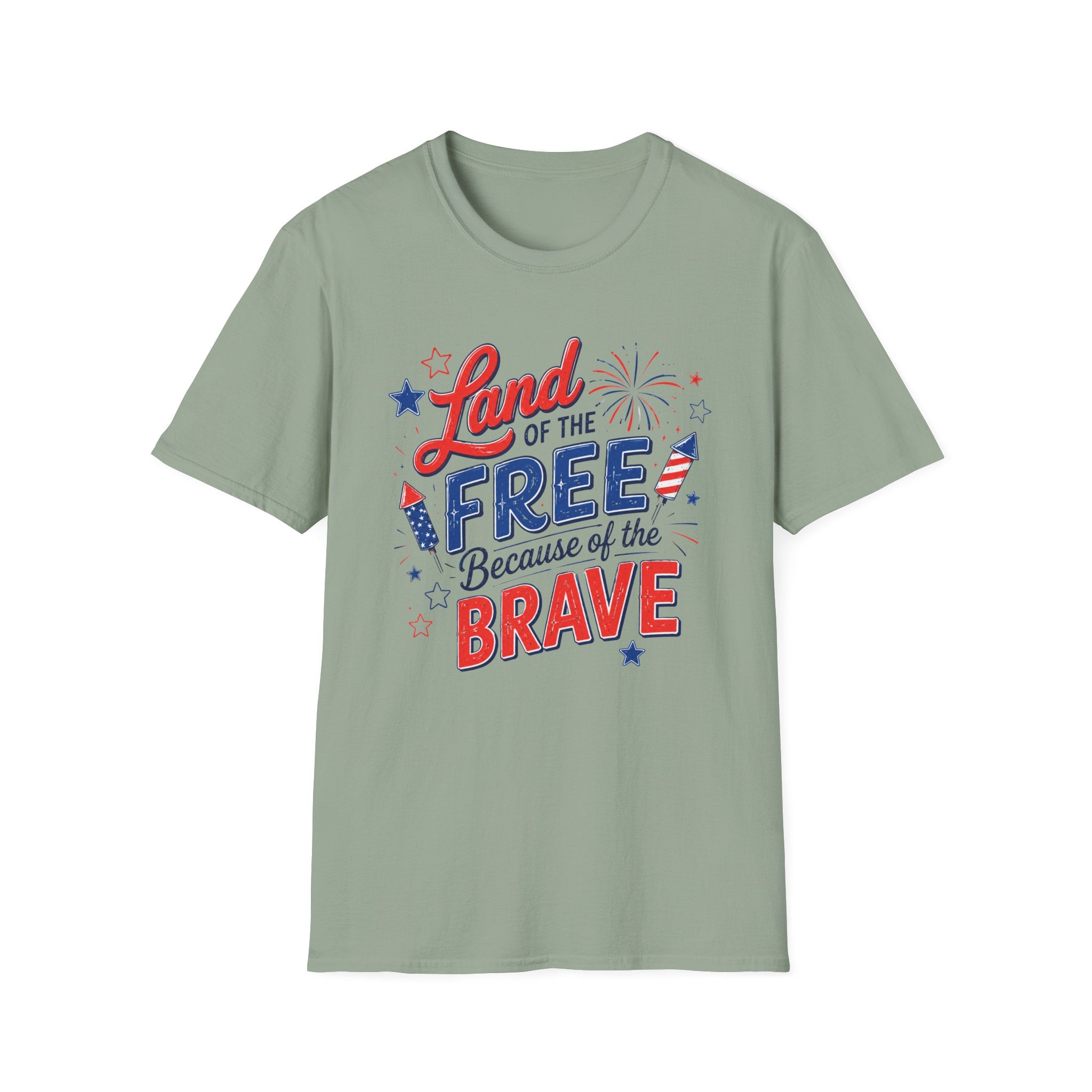 Land of the Free Tee, Because of the Brave Shirt, Patriotic USA Graphic Top, Red White Blue Freedom Outfit T-Shirt