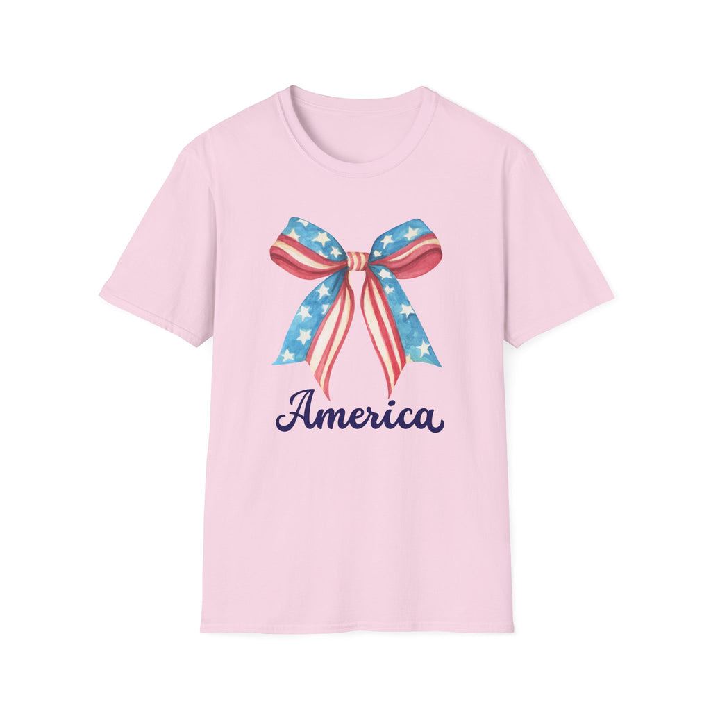 Coquette Patriotic Bow Shirt, 4th of July Women's T-Shirt, American Flag Bow Tee, USA Watercolor Bow, Stars and Stripes Shirt, Independence Day Gift