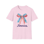Coquette Patriotic Bow Shirt, 4th of July Women's T-Shirt, American Flag Bow Tee, USA Watercolor Bow, Stars and Stripes Shirt, Independence Day Gift