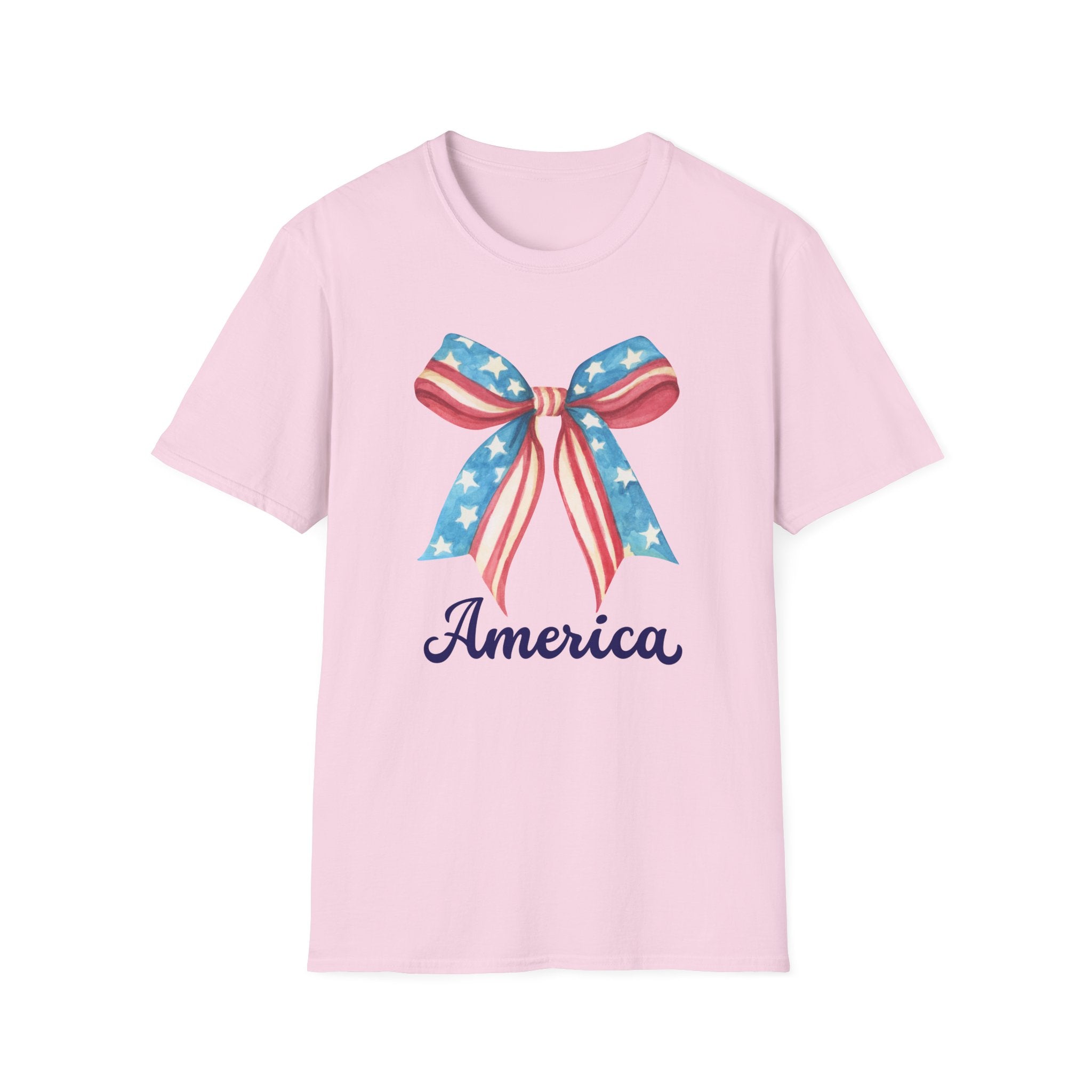Coquette Patriotic Bow Shirt, 4th of July Women's T-Shirt, American Flag Bow Tee, USA Watercolor Bow, Stars and Stripes Shirt, Independence Day Gift