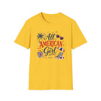 All American Girl Graphic Tee - Patriotic 4th of July Summer Beach T-Shirt