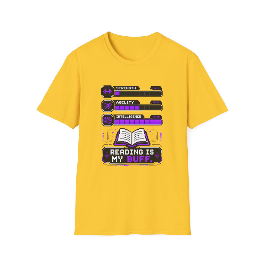 Reading Is My Buff T-Shirt — Gamer RPG Stat Bars Book Lover Tee