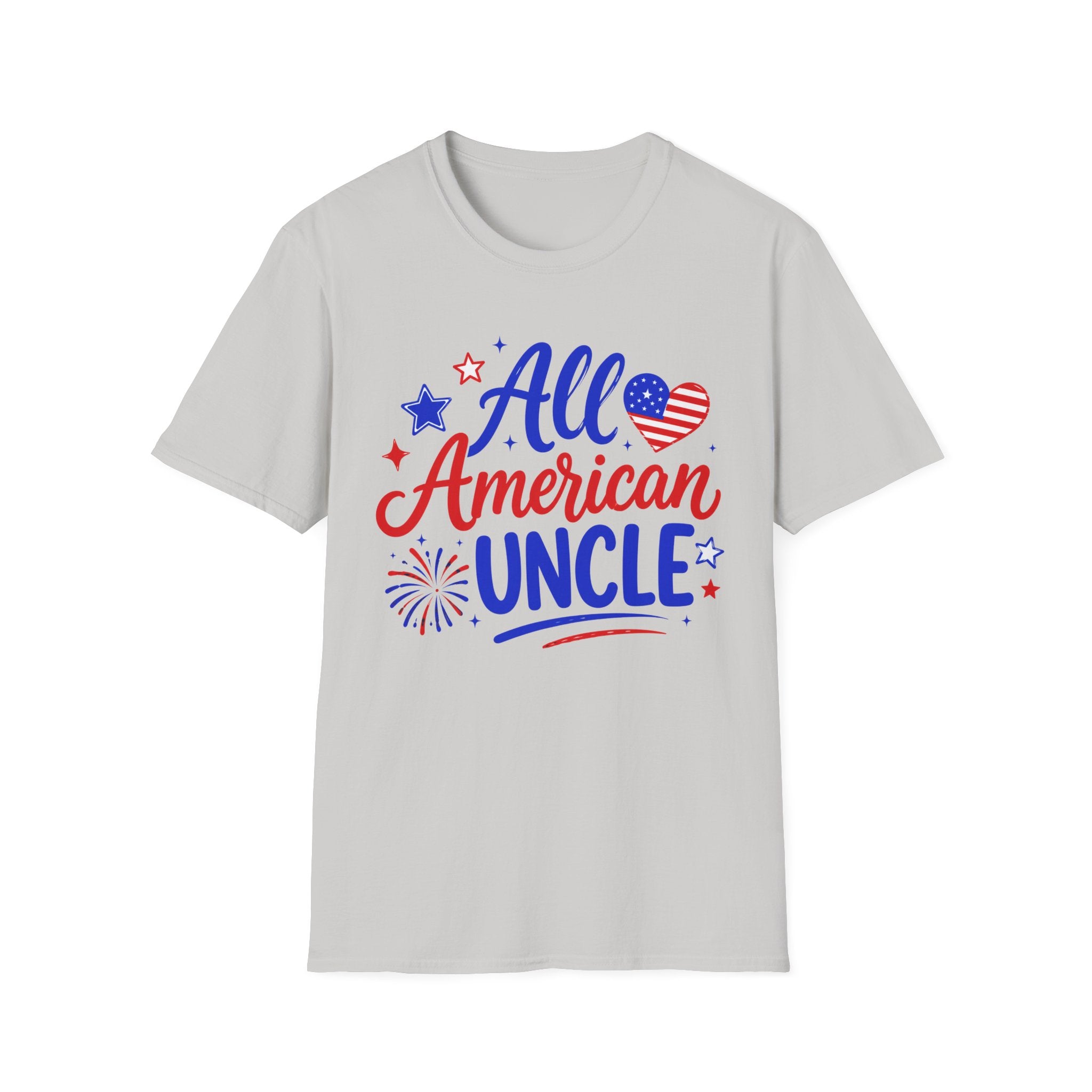 All American Uncle Tee, Patriotic USA Shirt, Red White Blue Fireworks Graphic Top, Fourth of July Celebration Outfit T-Shirt