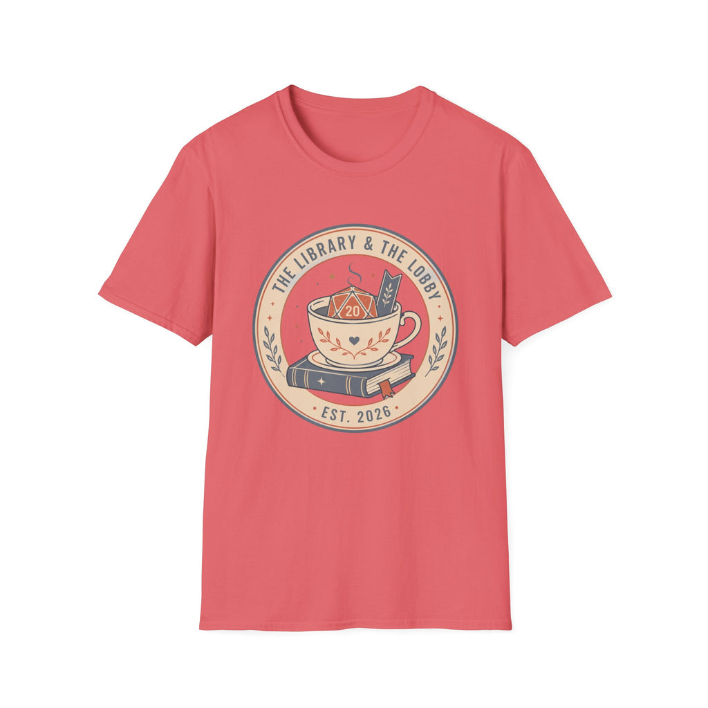 Library & The Lobby Tea Cup T‑Shirt — 'The Library & The Lobby' Vintage Bookstore Tee