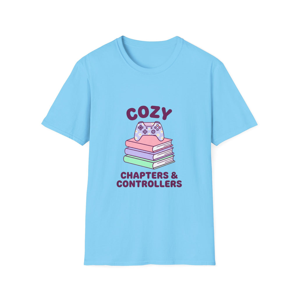 Cozy Chapters & Controllers T-Shirt — Gamer & Booklover Graphic Tee