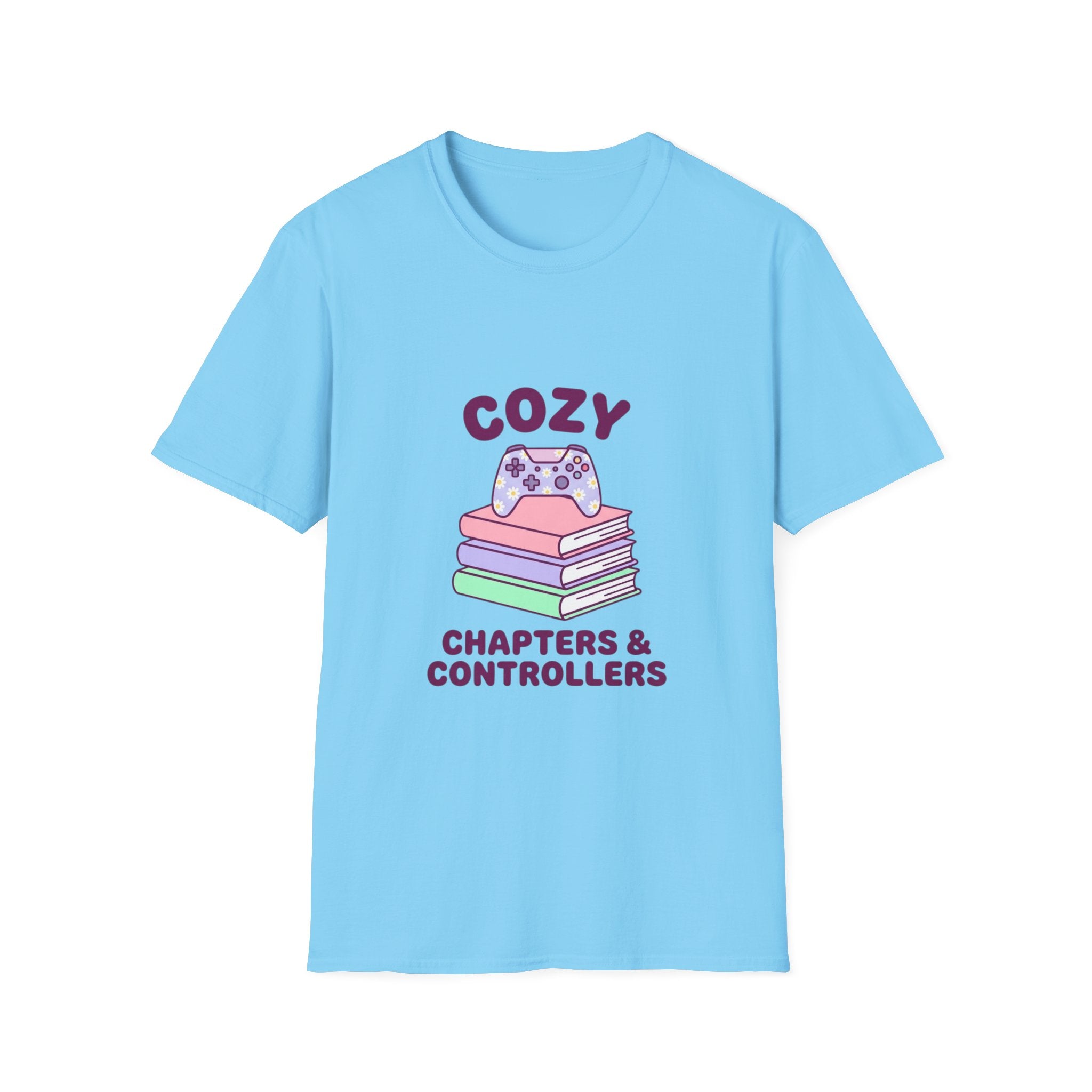 Cozy Chapters & Controllers T-Shirt — Gamer & Booklover Graphic Tee