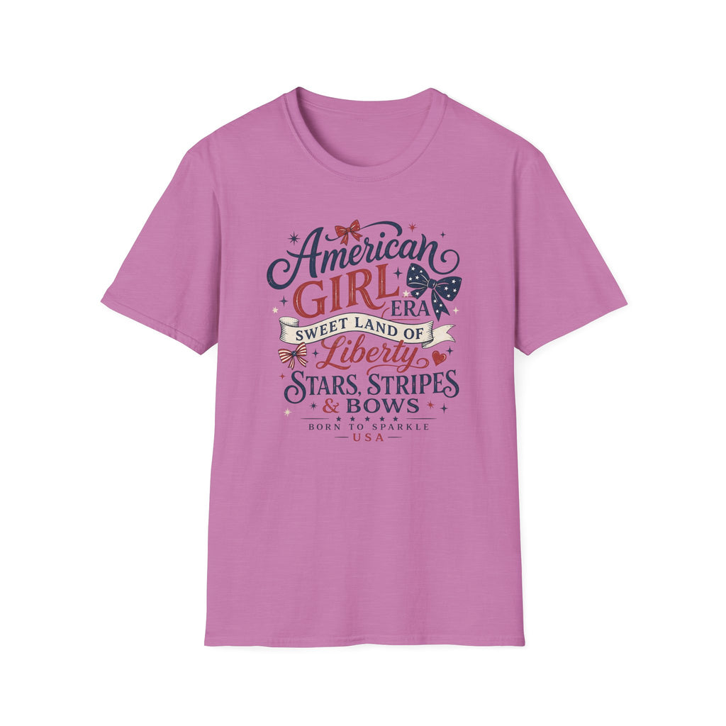 American Girl Era Tee, Sweet Land of Liberty Shirt, Stars Stripes Bows Graphic Top, USA Born Raised Patriotic Outfit T-Shirt
