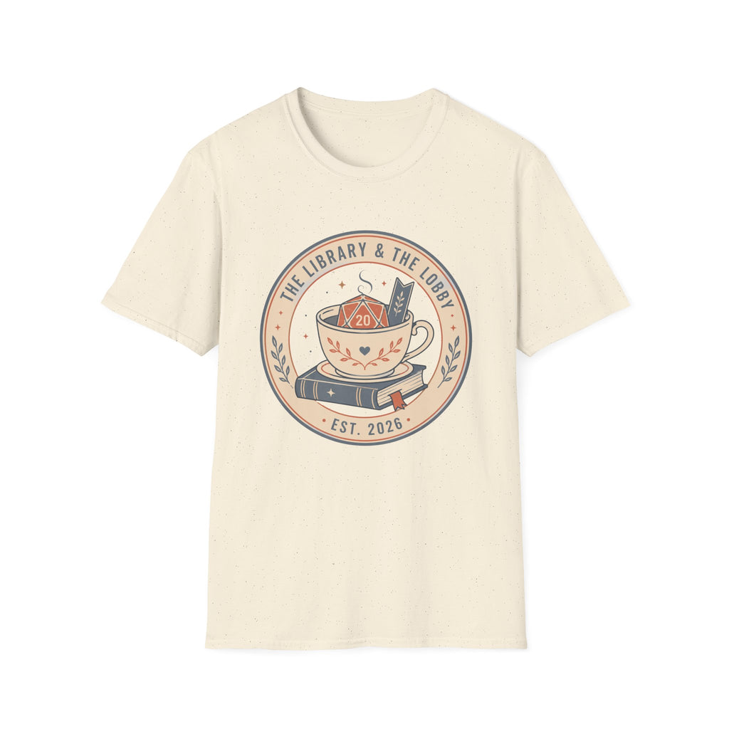 Library & The Lobby Tea Cup T‑Shirt — 'The Library & The Lobby' Vintage Bookstore Tee