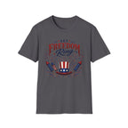 Let Freedom Ring T-Shirt | Patriotic Uncle Sam Hat Graphic Tee, Fourth Of July Charcoal Fireworks Top