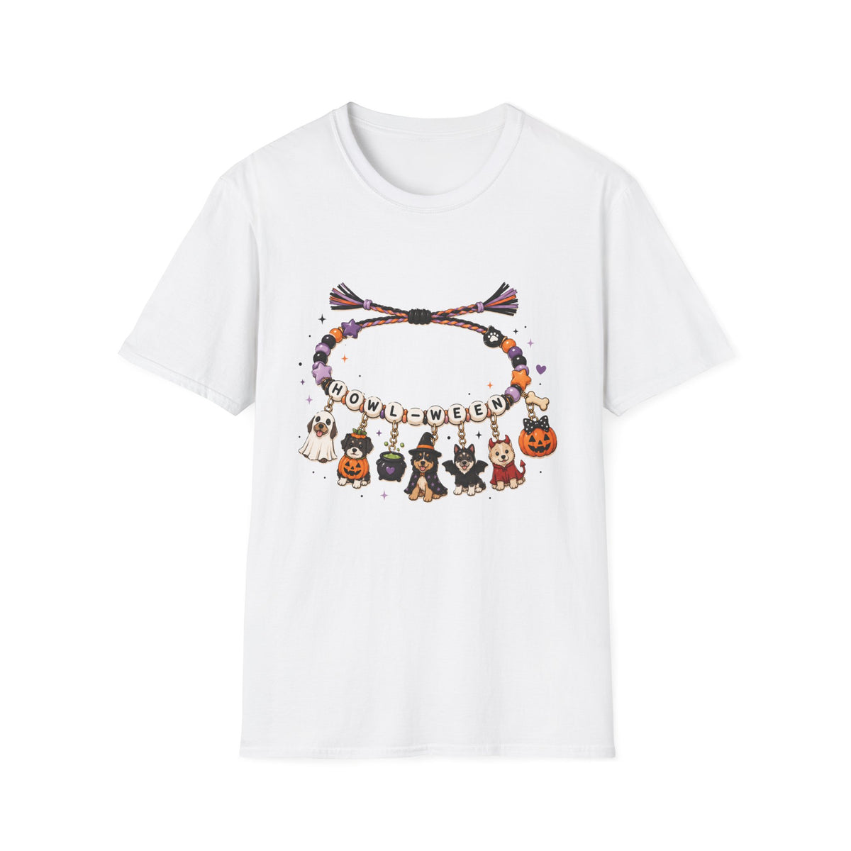 Halloween Charm Bracelet T-Shirt — Cute Howl-ween Puppy Dog & Ghost Graphic Tee