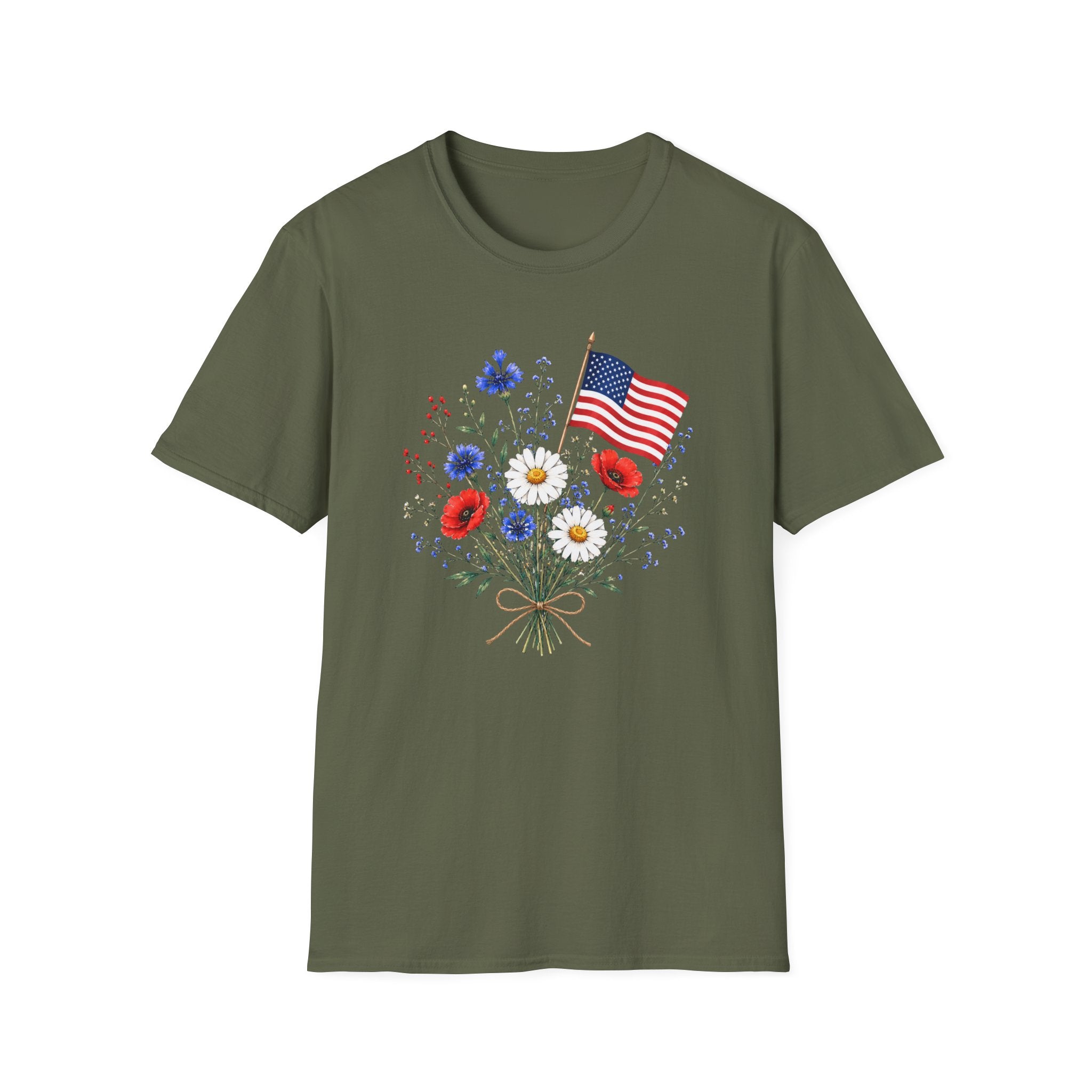 Patriotic Floral Bouquet Graphic Tee - 4th of July Wildflower T-Shirt