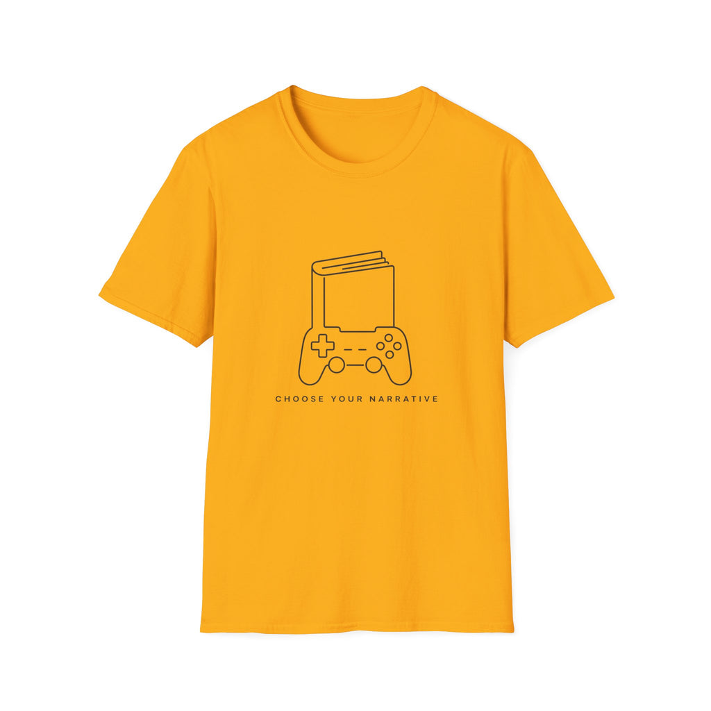 Gaming Book T-Shirt — 'Choose Your Narrative' Minimal Gamer Tee