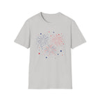 Minimalist Patriotic Fireworks T-Shirt | Fourth Of July American Flag Colors Graphic Tee, Red White Blue Stars Top
