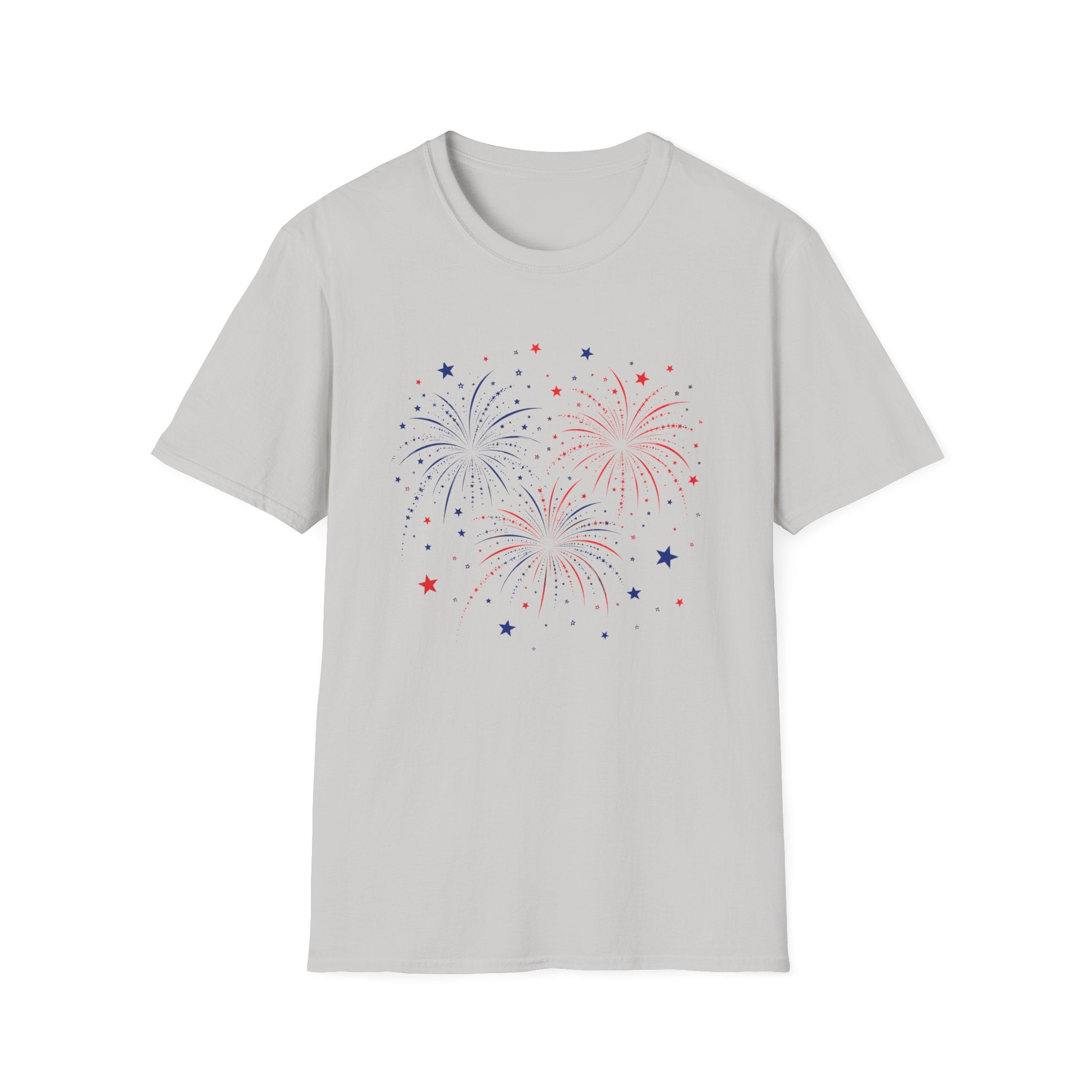 Minimalist Patriotic Fireworks T-Shirt | Fourth Of July American Flag Colors Graphic Tee, Red White Blue Stars Top