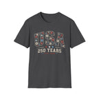 USA 250 Years T-Shirt | Semiquincentennial Patriotic Floral Graphic Tee, 1776 2026 Varsity Block Lettering Top