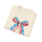 Coquette Patriotic Bow Shirt, 4th of July Women's T-Shirt, American Flag Bow Tee, USA Watercolor Bow, Stars and Stripes Shirt, Independence Day Gift
