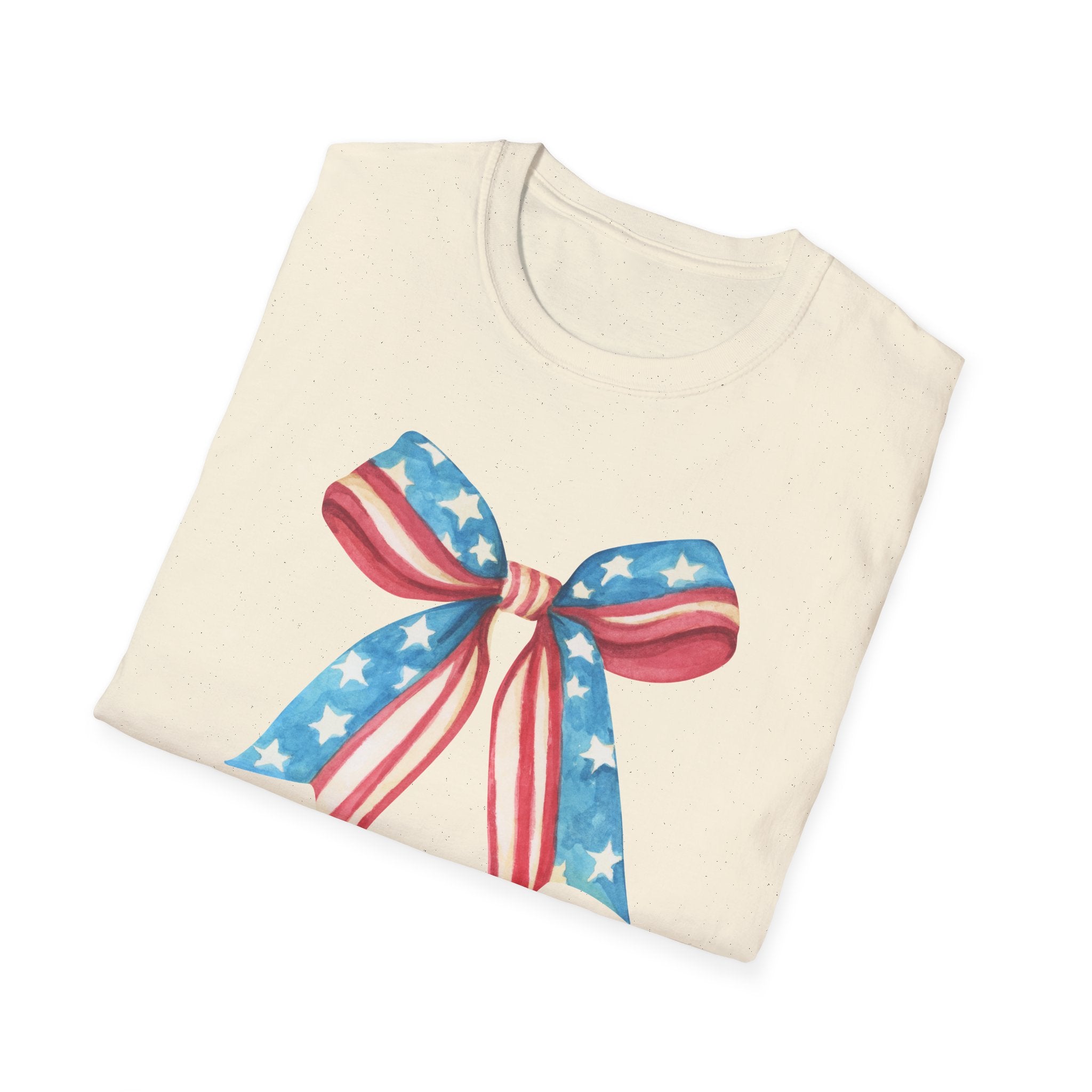 Coquette Patriotic Bow Shirt, 4th of July Women's T-Shirt, American Flag Bow Tee, USA Watercolor Bow, Stars and Stripes Shirt, Independence Day Gift