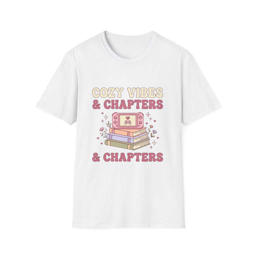 Cozy Vibes & Chapters T-Shirt — Cute Gamer + Booklover Graphic Tee