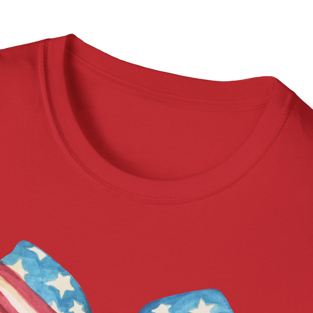 Coquette Patriotic Bow Shirt, 4th of July Women's T-Shirt, American Flag Bow Tee, USA Watercolor Bow, Stars and Stripes Shirt, Independence Day Gift