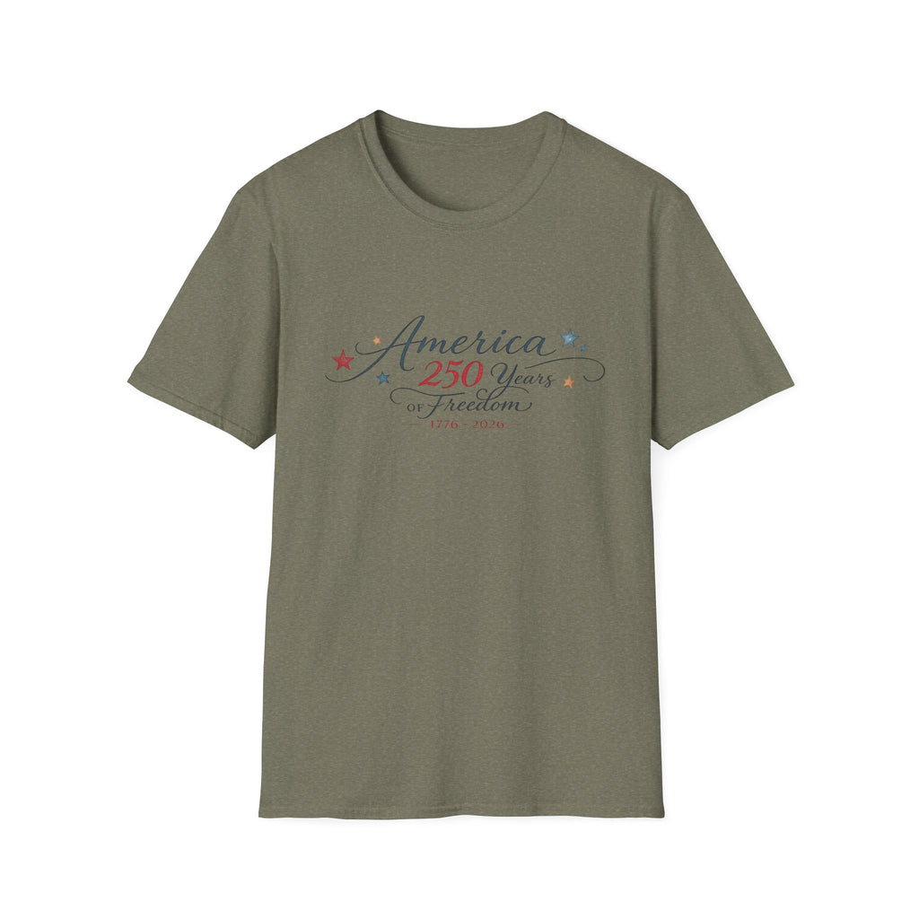America 250 Years of Freedom Calligraphy Shirt, Elegant Script Patriotic Tee 1776 2026, Sophisticated Anniversary 4th of July T-Shirt, Patriotic