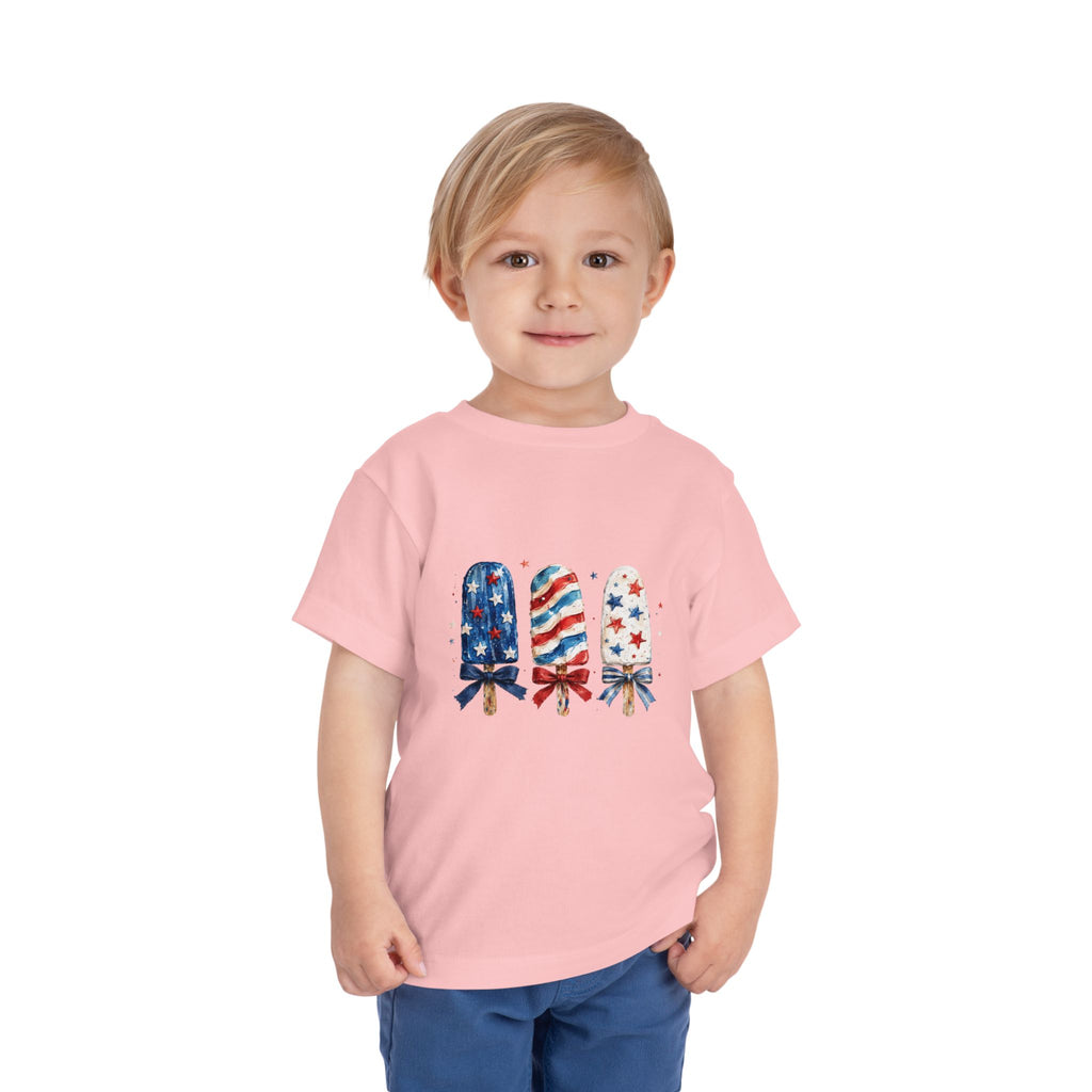 Patriotic Popsicle Trio Tee, Red White Blue USA Shirt, Cute Summer Fireworks Graphic Top, Fourth of July Celebration Outfit Toddler Short Sleeve Tee