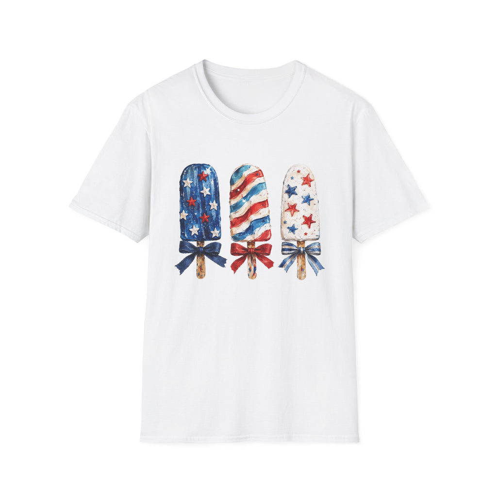 Patriotic Popsicle T-Shirt | Fourth Of July Watercolor Ice Pop Graphic Tee, Coquette Bow Summer Holiday Top
