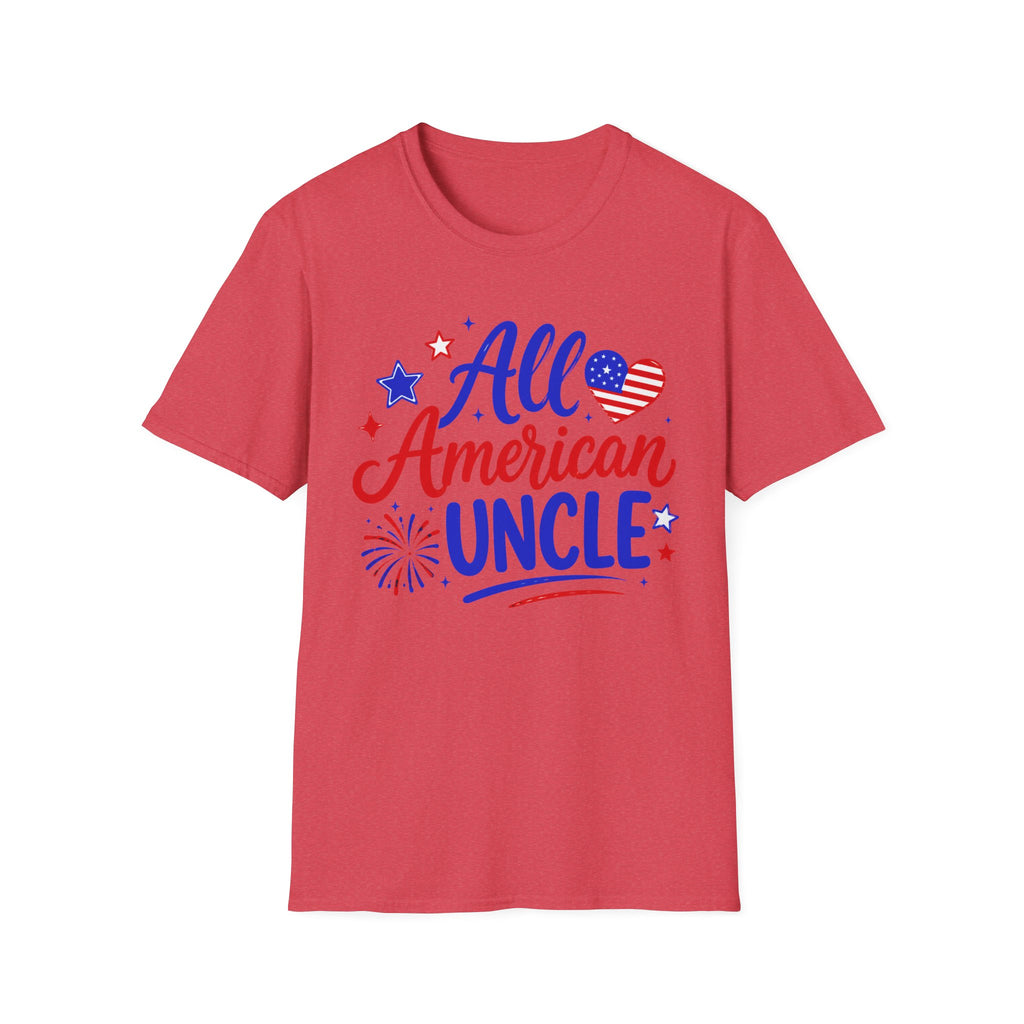 All American Uncle Tee, Patriotic USA Shirt, Red White Blue Fireworks Graphic Top, Fourth of July Celebration Outfit T-Shirt