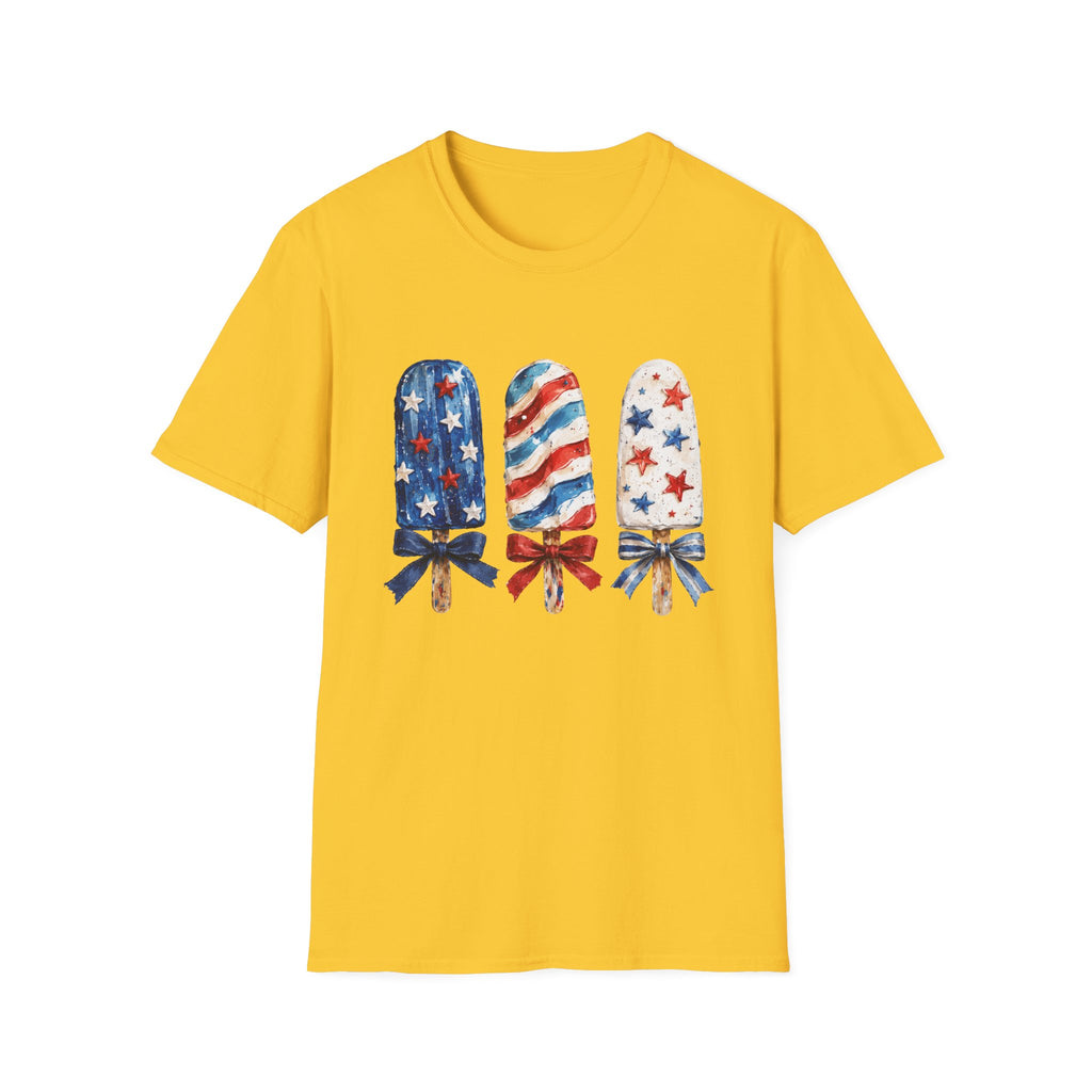Patriotic Popsicle T-Shirt | Fourth Of July Watercolor Ice Pop Graphic Tee, Coquette Bow Summer Holiday Top