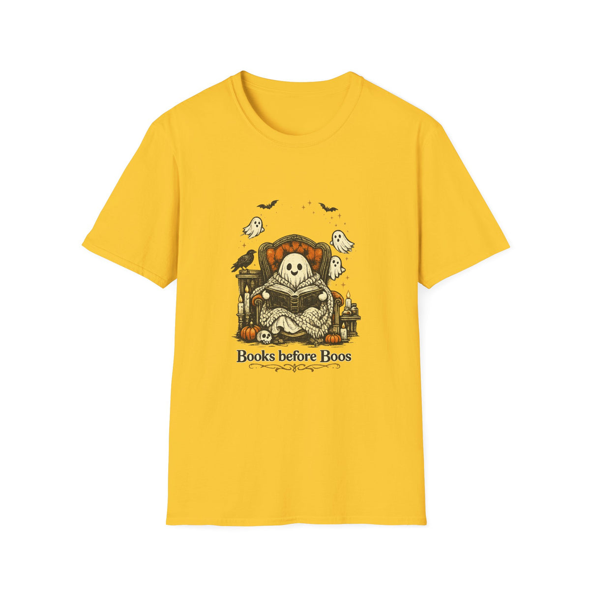 Books Before Boos T-Shirt — Cute Ghost Reading Halloween Tee