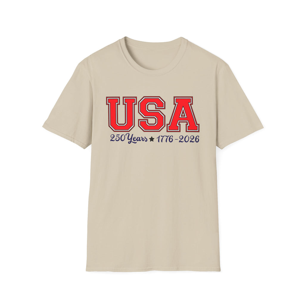 USA 250 Years Shirt 1776 2026, America 250th Anniversary T-Shirt, Varsity Style Patriotic Tee, Fourth of July Gift, Classic USA Bold Letter Shirt