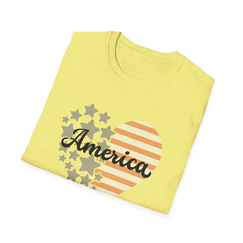 America Heart Patriotic T-Shirt, Vintage USA Flag Graphic Tee, Retro Fourth of July Shirt, Soft Americana Aesthetic Apparel, Cute Summer Holiday Outfit T-Shirt