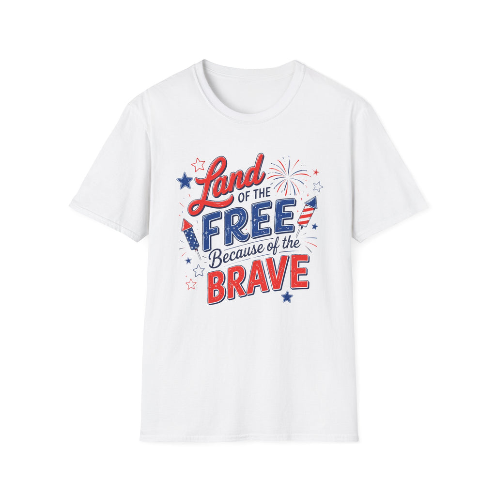 Land of the Free Tee, Because of the Brave Shirt, Patriotic USA Graphic Top, Red White Blue Freedom Outfit T-Shirt