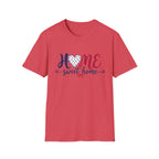 Patriotic Home Sweet Graphic Tee - 4th of July Heart Bow T-Shirt USA Flag Top Red White Blue Coquette