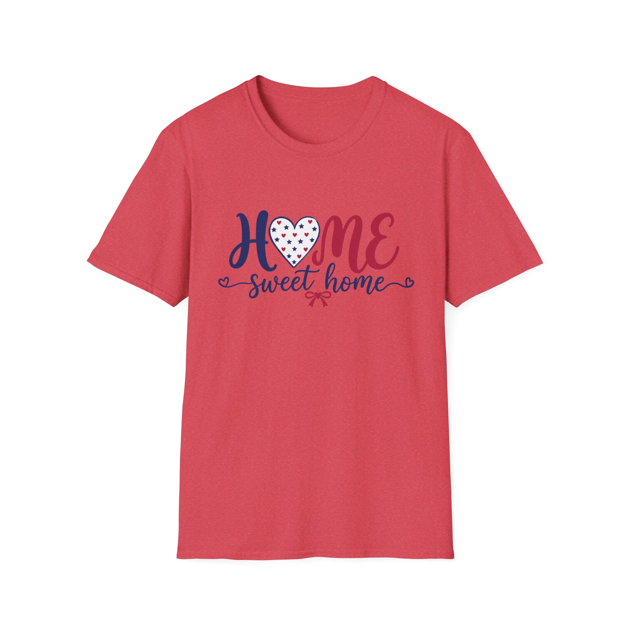 Patriotic Home Sweet Graphic Tee - 4th of July Heart Bow T-Shirt USA Flag Top Red White Blue Coquette