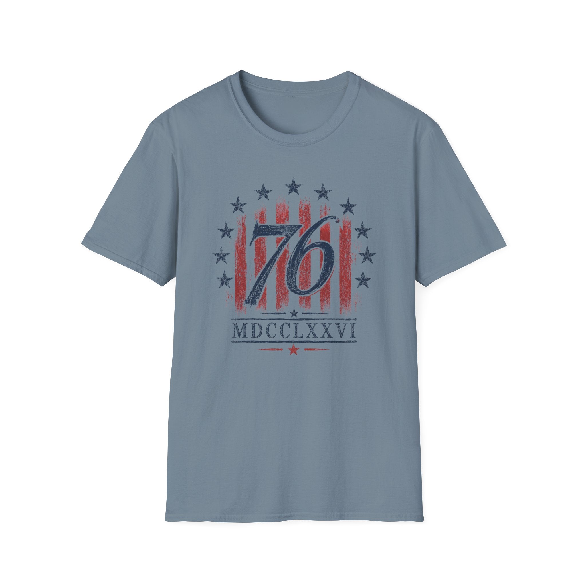 Vintage Style 76 Patriotic Shirt 4th of July Distressed American Flag Graphic Tee Fourth July Roman Numeral MDCCLXXVI Top USA Independence Day
