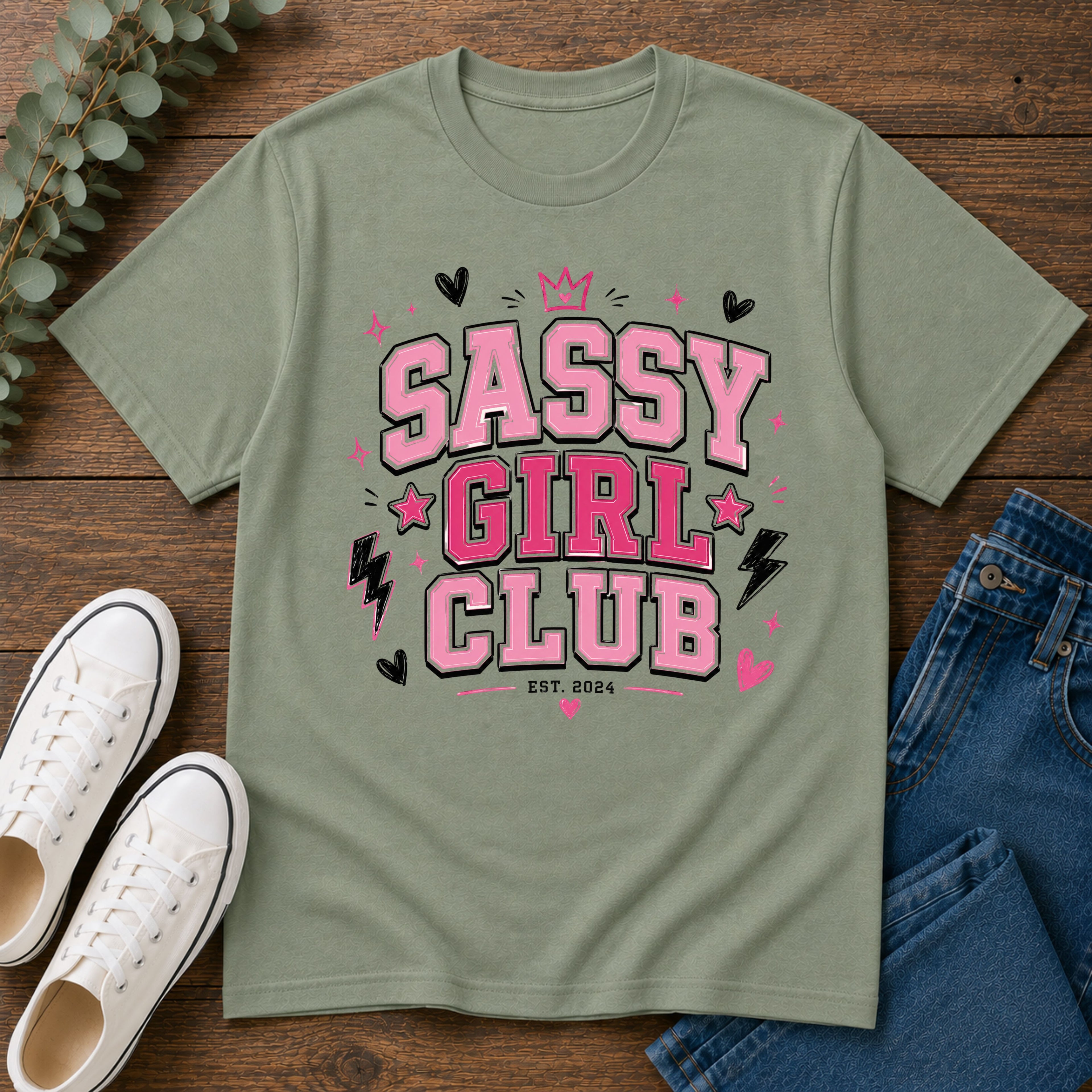 Sassy Girl Club Tee — Pink Cheerful Graphic T-Shirt