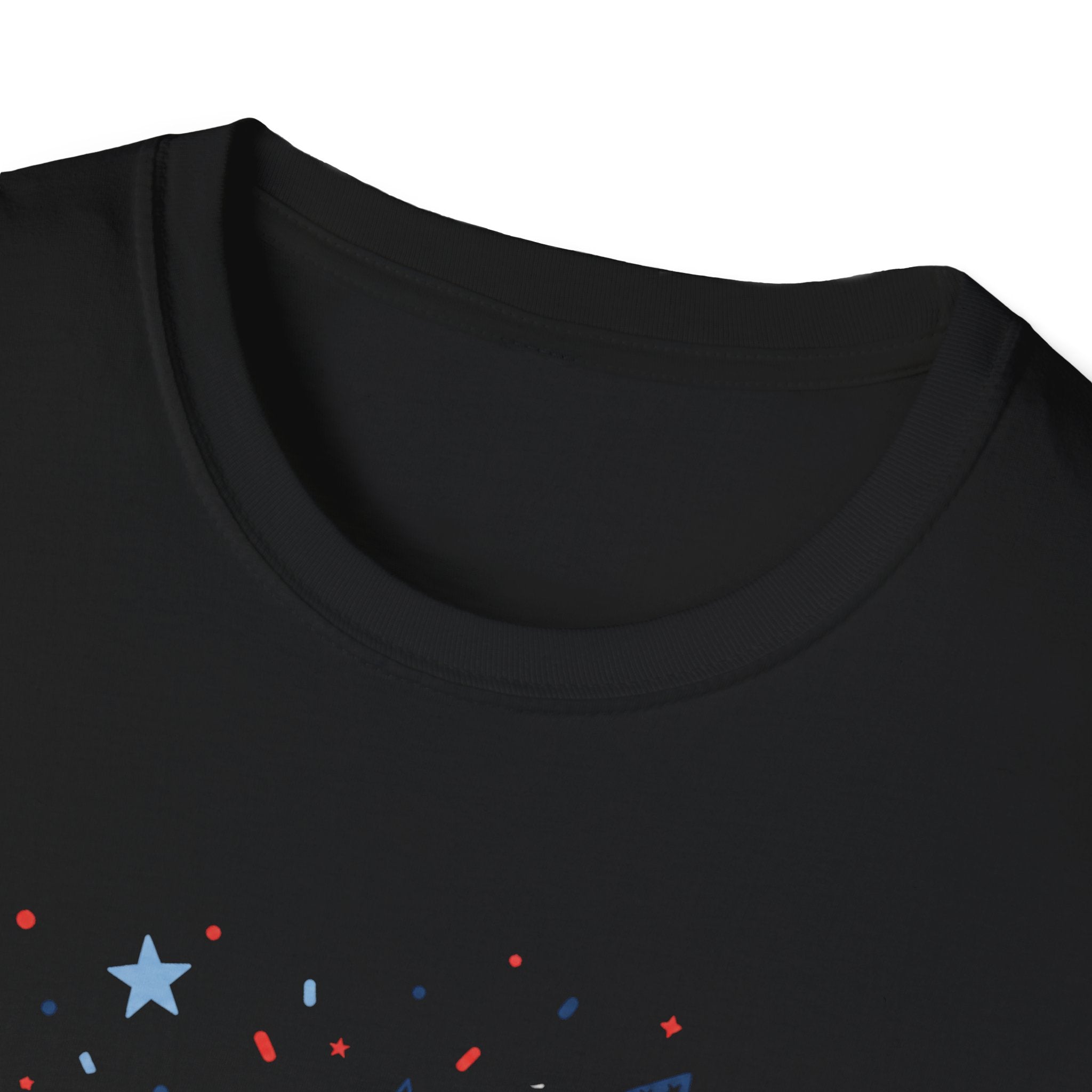 Patriotic Doodle Collage T-Shirt, Cute 4th of July Bow Heart Flag Confetti Tee, Whimsical Festive America Shirt, Coquette Patriotic Icon Scatter Gift
