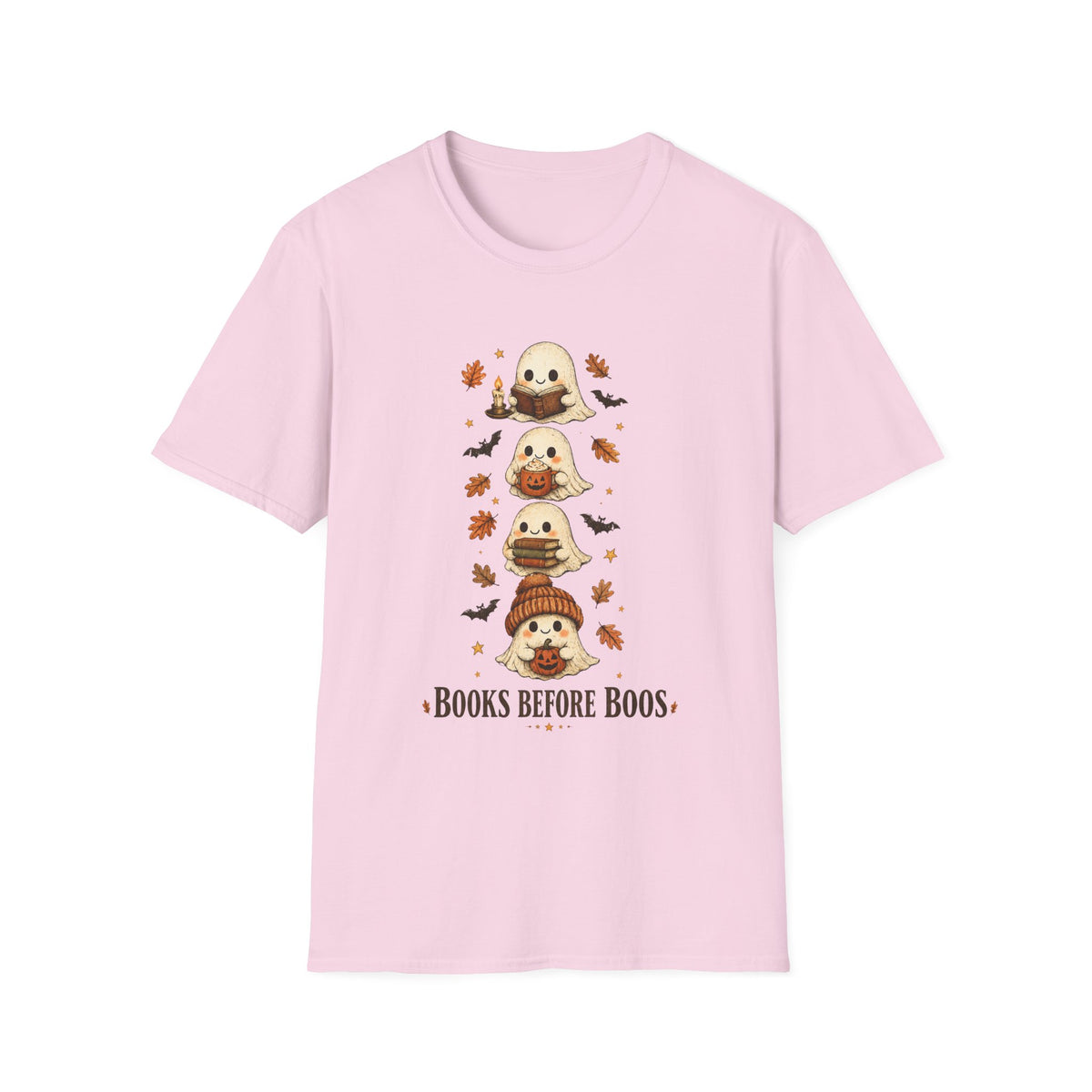Ghost Stack T‑Shirt — "Books Before Boos" Cute Halloween Reading Tee