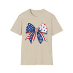 Oversized American Flag Bow T-Shirt, Cheer Bow Stars Stripes Patriotic Tee, Big Coquette 4th of July Bow Shirt, Bold Graphic USA Bow Gift Women Girls Independence Day