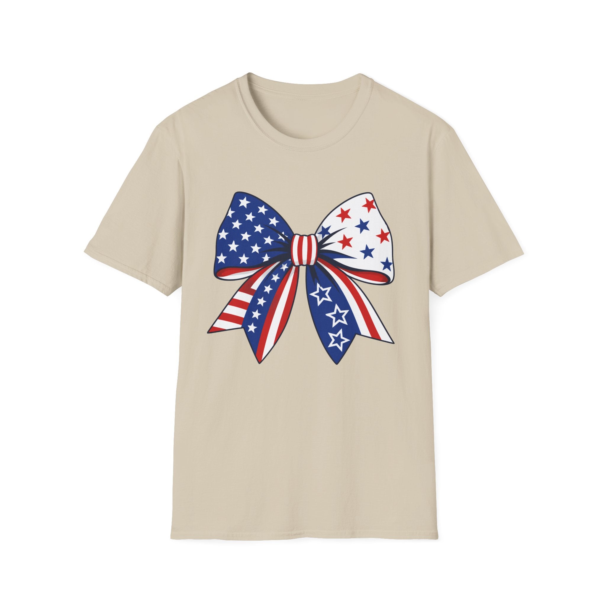 Oversized American Flag Bow T-Shirt, Cheer Bow Stars Stripes Patriotic Tee, Big Coquette 4th of July Bow Shirt, Bold Graphic USA Bow Gift Women Girls Independence Day
