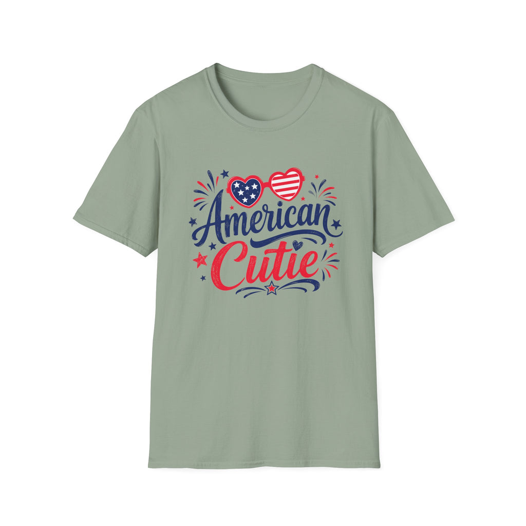 American Cutie T-Shirt | Patriotic Heart Sunglasses Graphic Tee, Fourth Of July Stars Fireworks Top
