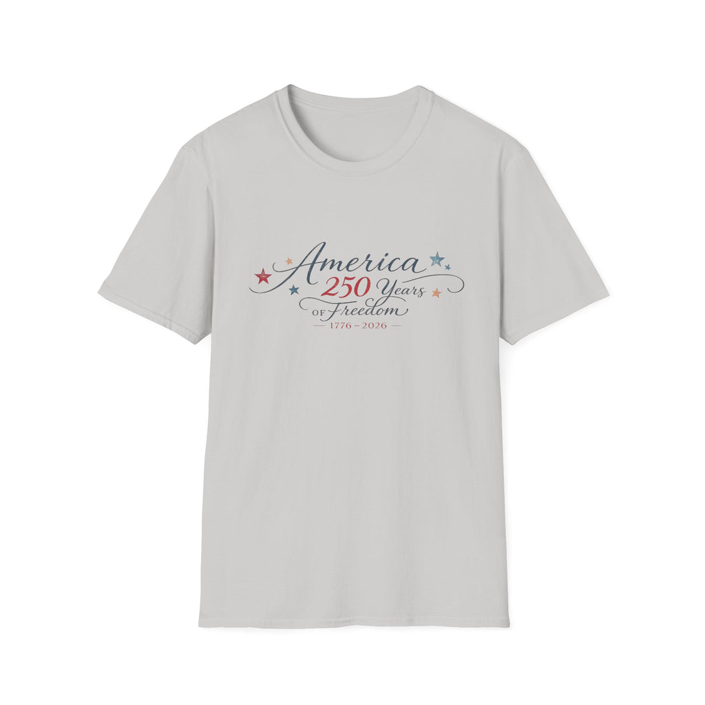 America 250 Years of Freedom Calligraphy Shirt, Elegant Script Patriotic Tee 1776 2026, Sophisticated Anniversary 4th of July T-Shirt, Patriotic